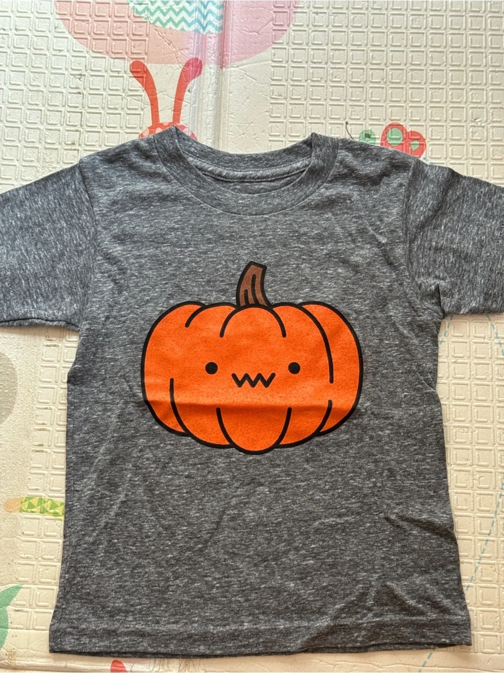 Kids Gray Halloween Tee with Orange Pumpkin Graphic
